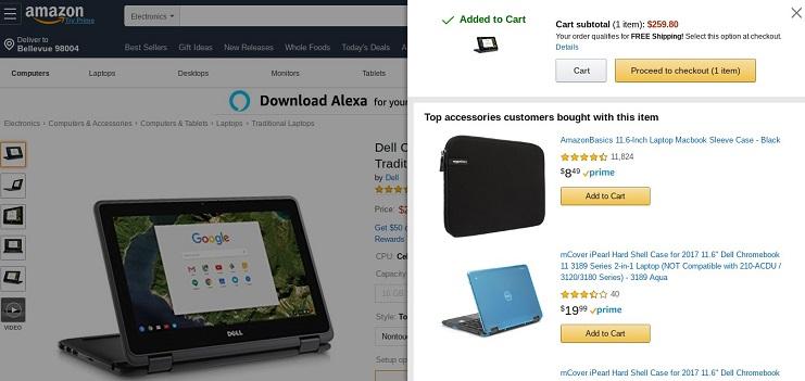 Amazon's recommendation pop-up