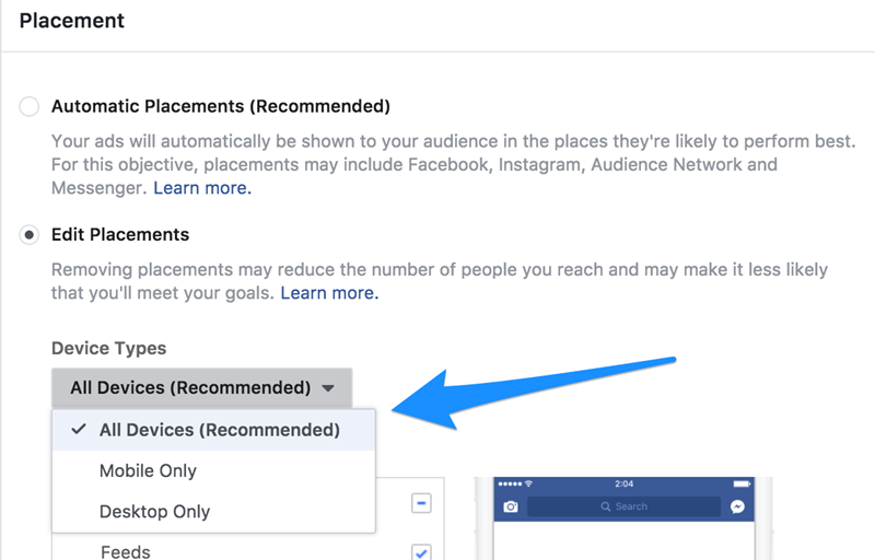 edit facebook ad placement