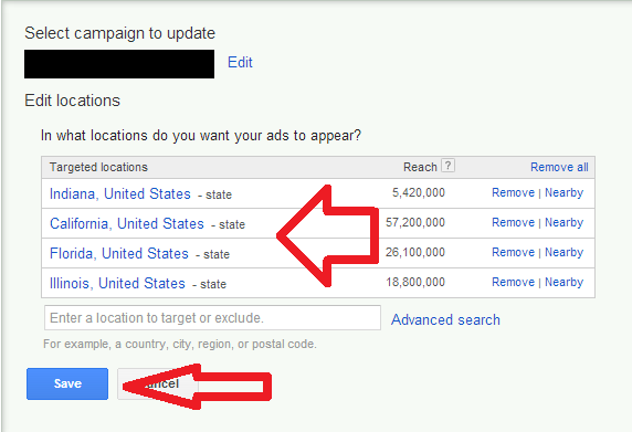 Edit Locations in AdWords