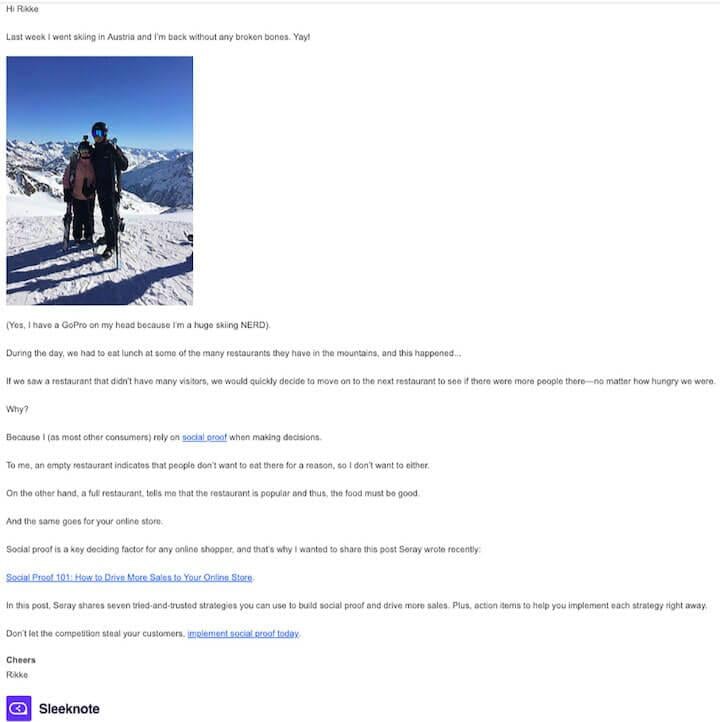 example of storytelling email by sleeknote