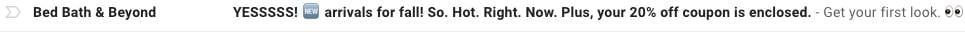ecommerce email subject line from Bed Bath & Beyond