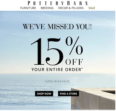 pottery barn reengagement email example