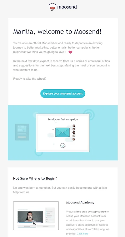 welcome email example by moosend