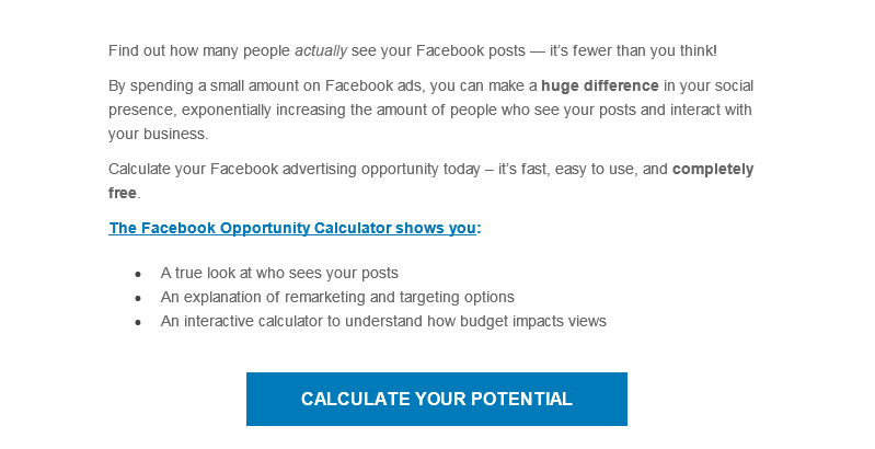Email optimization Facebook email example
