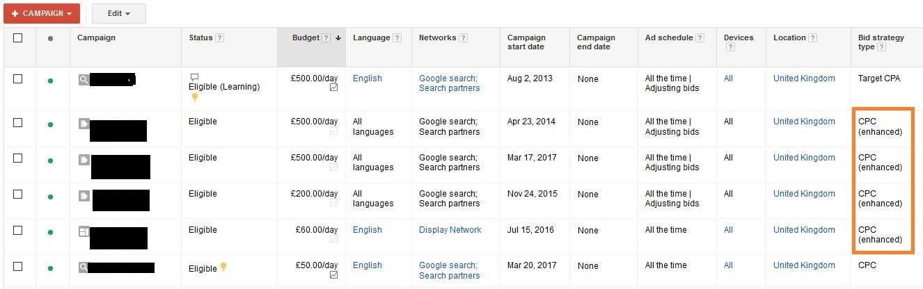 enhanced cpc bidding in adwords