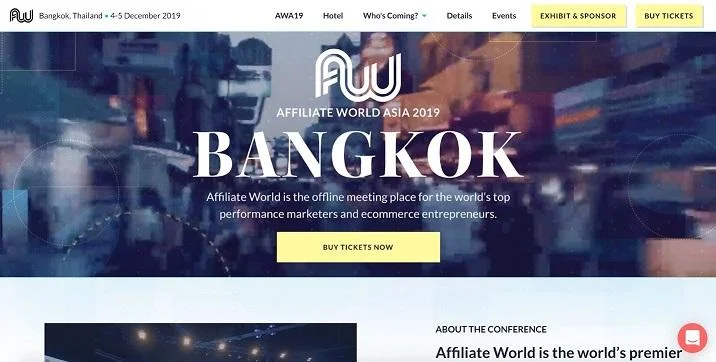event landing page for Affiliate World Asia