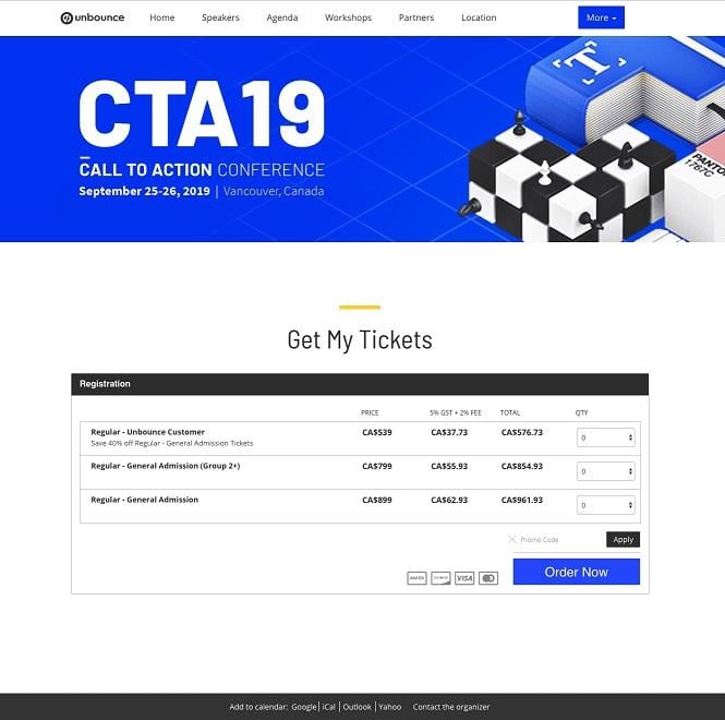 event landing page for CTA19 by unbound