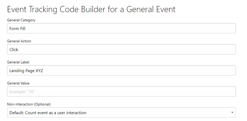 event tracking code builder for custom events