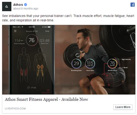 Facebook ad examples Athos