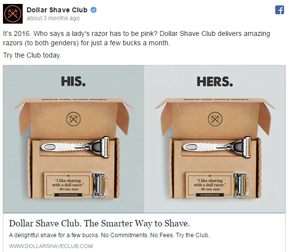 Facebook ad examples Dollar Shave Club