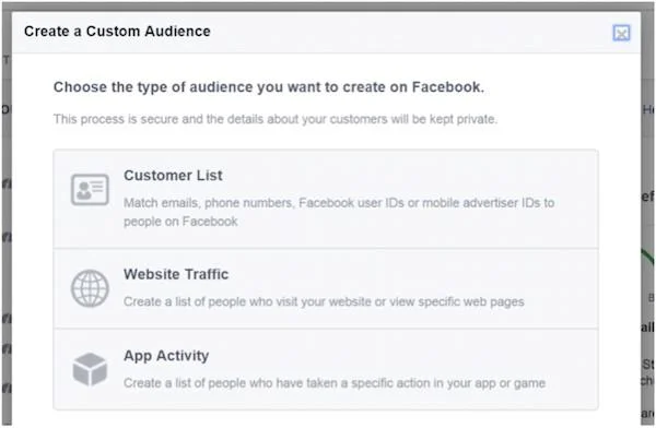 Facebook 广告定位创建自定义受众