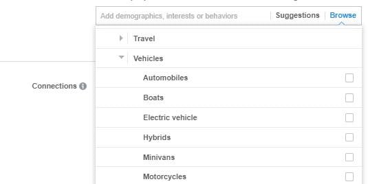 Facebook ad targeting by hobby "vehicles"