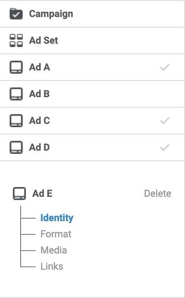 Facebook ad variants with split testing