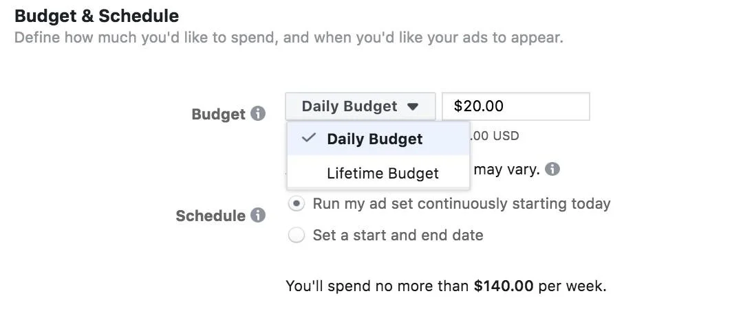 Facebook Ads daily vs lifetime budgets