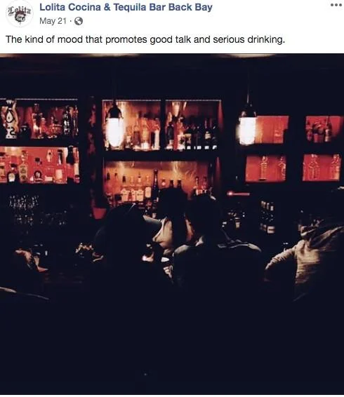 Facebook ads post of dark restaurant atmosphere