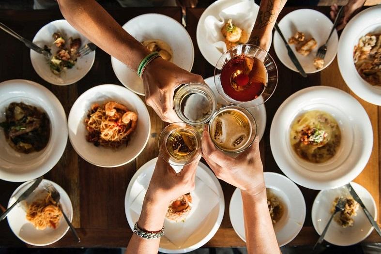 restaurant table with dishes