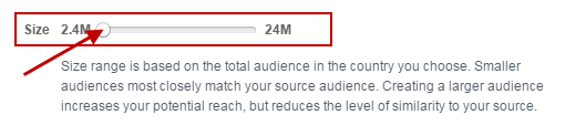 Facebook advertising cost audience size slider