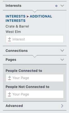 Facebook advertising interest-based targeting options