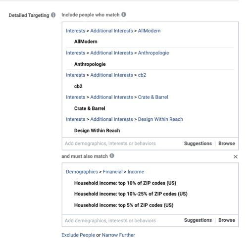 Facebook advertising for small business detailed targeting options based on financial income