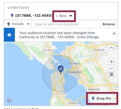 Facebook advertising geotargeting location view based on zip code