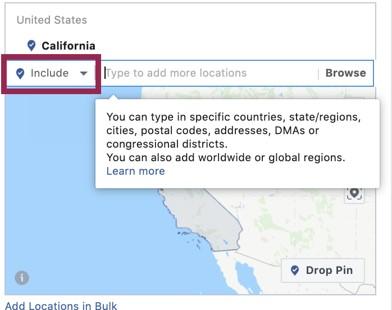 Facebook advertising geotargeting location view
