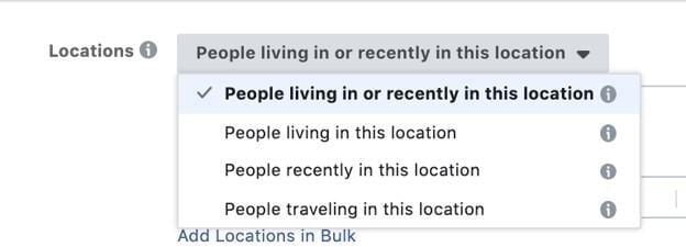 Facebook advertising geotargeting options