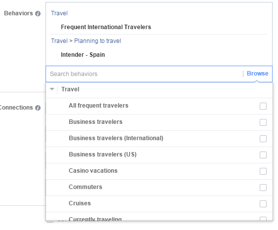 Facebook audience example of behavioral targeting
