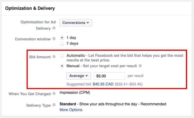 Facebook campaign budget optimization options for Optimization & Delivery