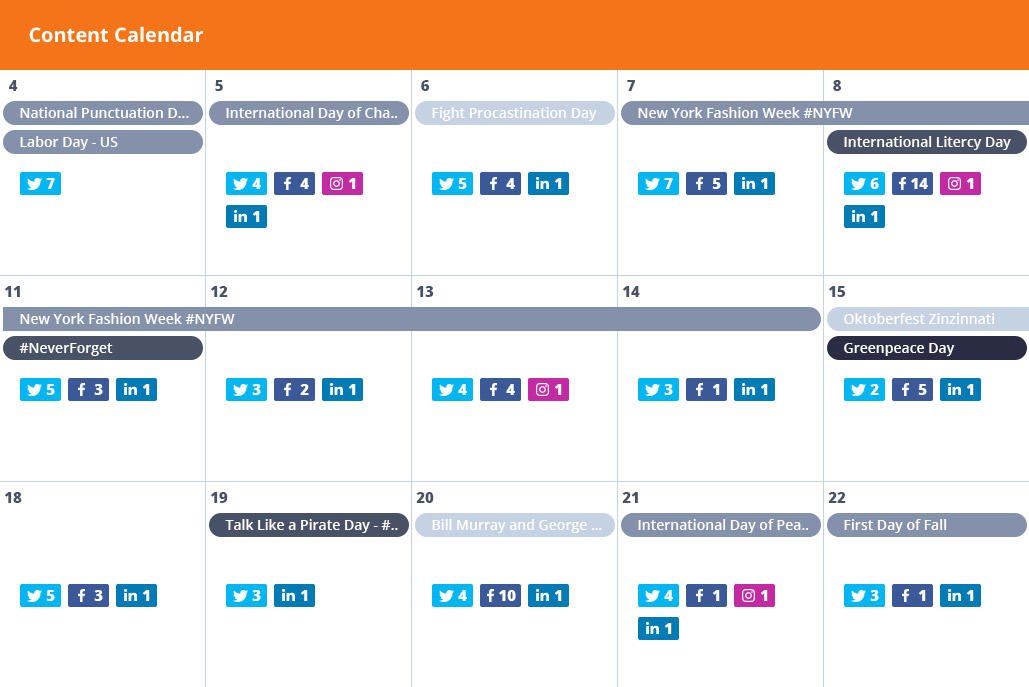 content calendar for facebook marketing