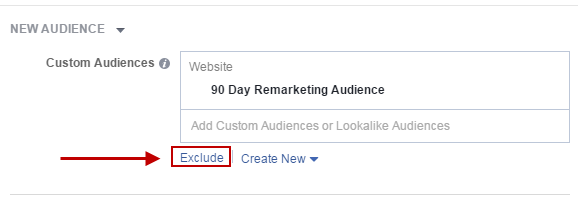 Facebook conversion tracking exclude 90-day remarketing audience