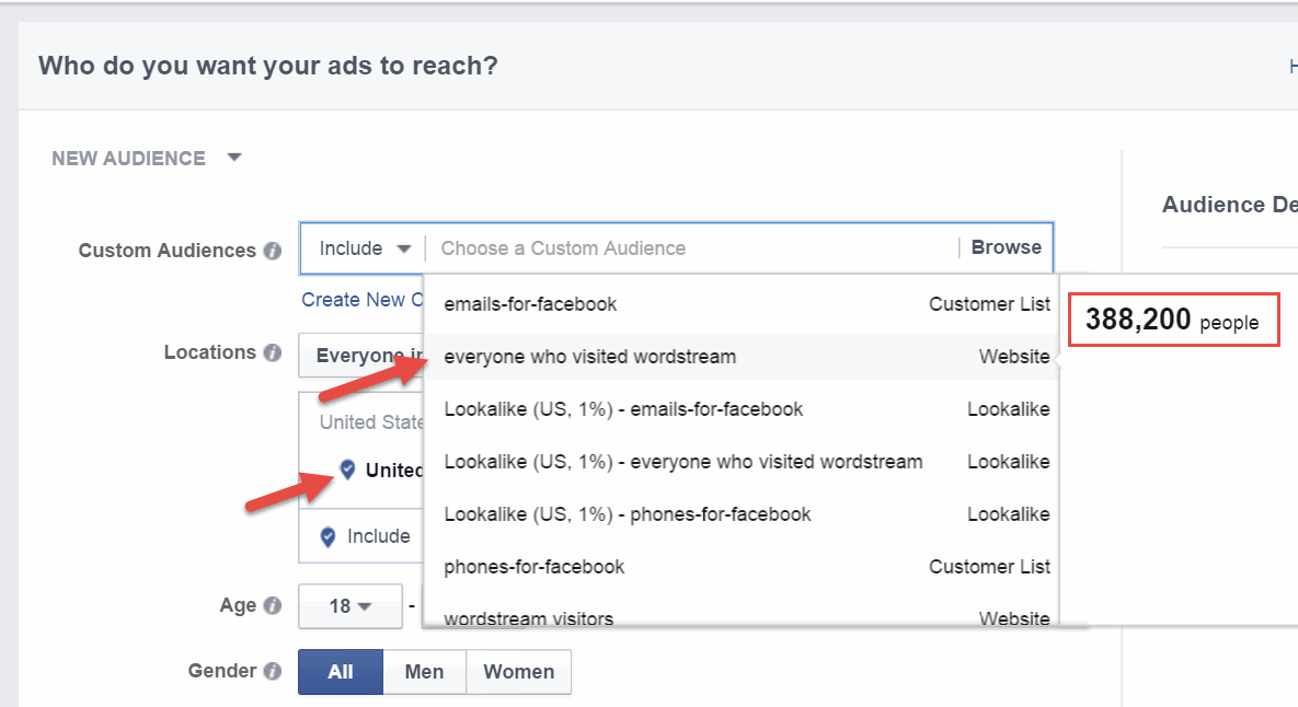 Facebook custom audiences reach size