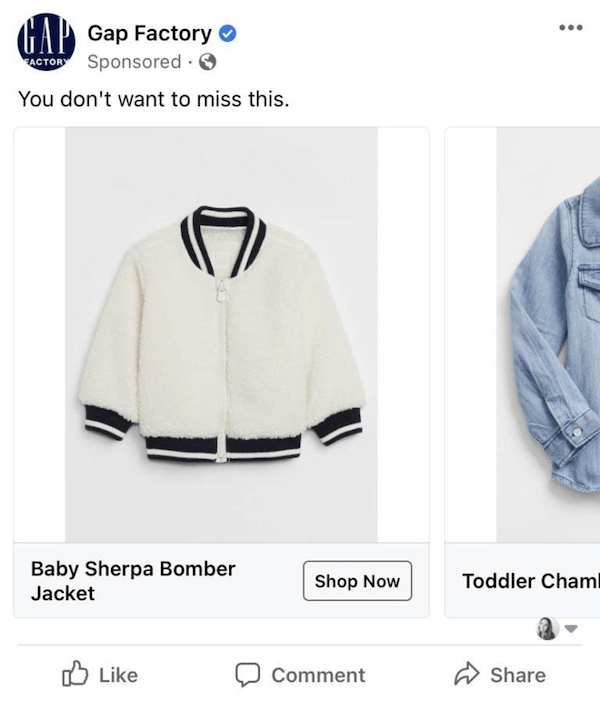 gap factory facebook dynamic ad example