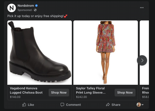​facebook dynamic ads nordstrom example