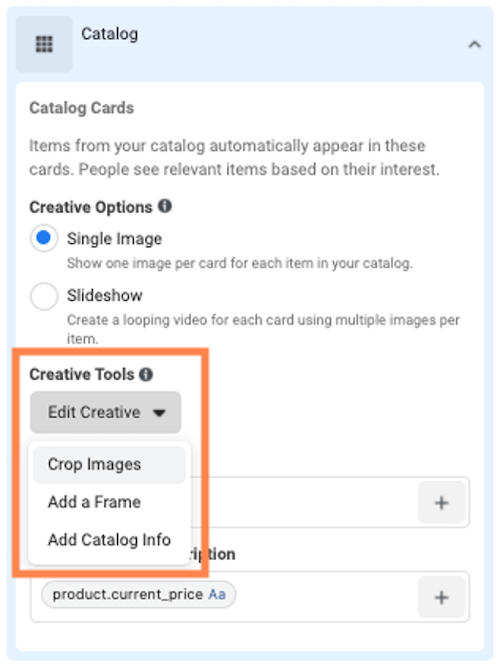 facebook dynamic product ads catalogue cards