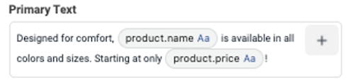 facebook dynamic product ads primary text