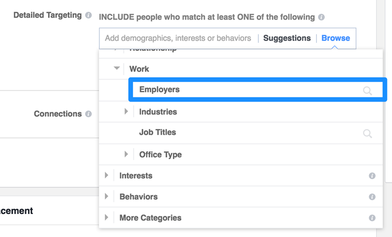 facebook advertising target by employer
