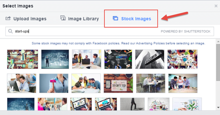 Facebook features stock image library