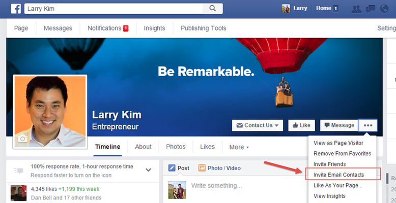 Facebook features invite people to Like page by email