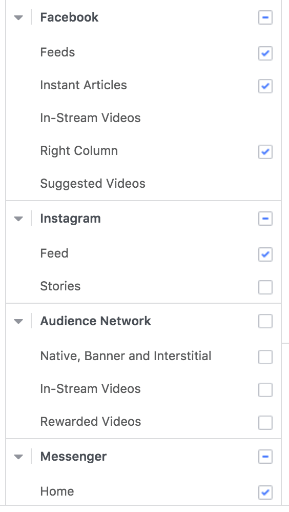 facebook ads placement options and instagram ad placement options