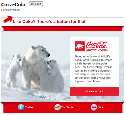 Facebook landing pages Coca Cola example