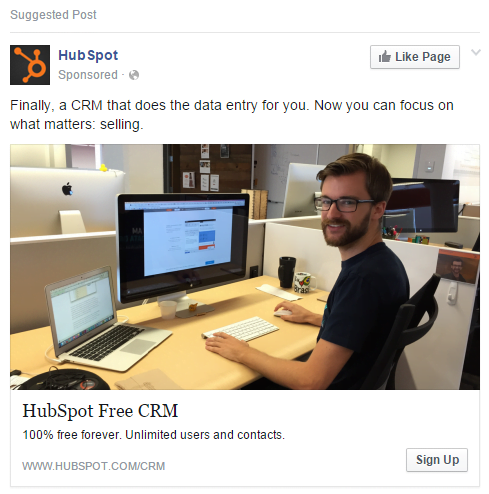 Facebook landing pages HubSpot ad