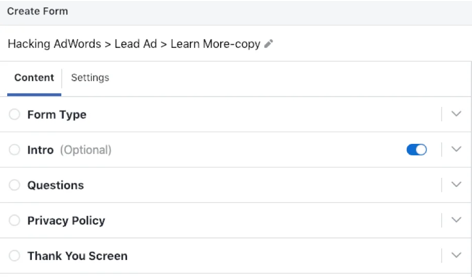 Facebook Lead Ads vs. Landing Pages Lead Form 2