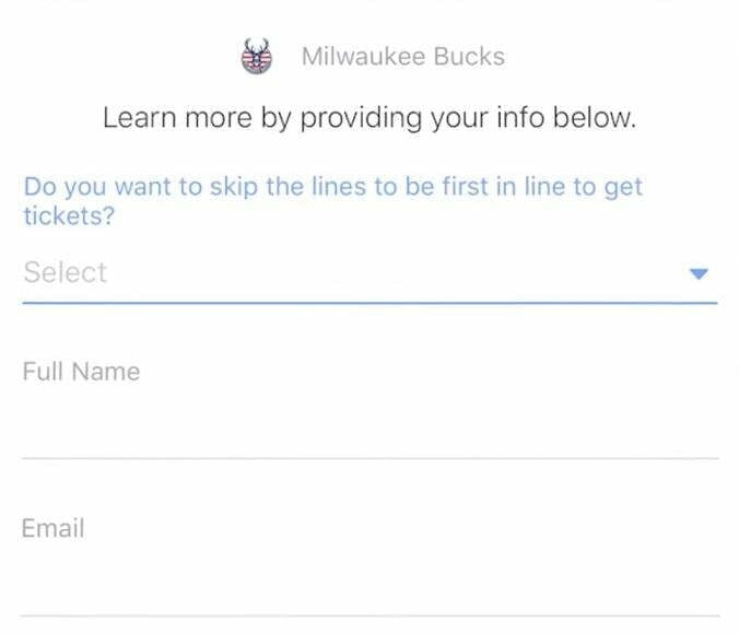 Facebook lead ad Milwaukee Bucks form