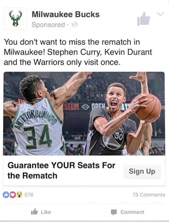 Facebook lead ad Milwaukee Bucks