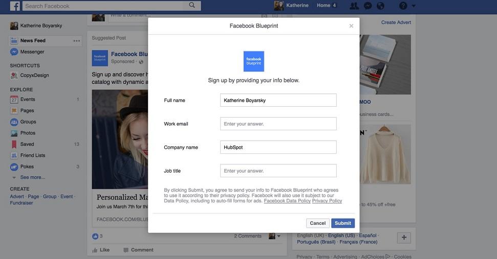 Facebook lead ad webinar registration form