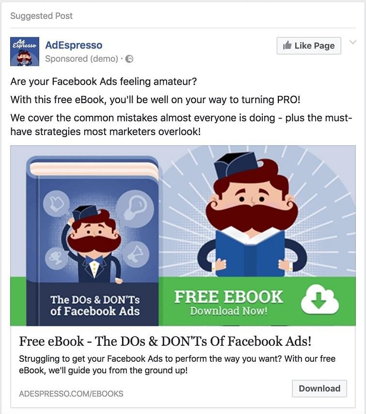 Facebook lead ad AdEspresso