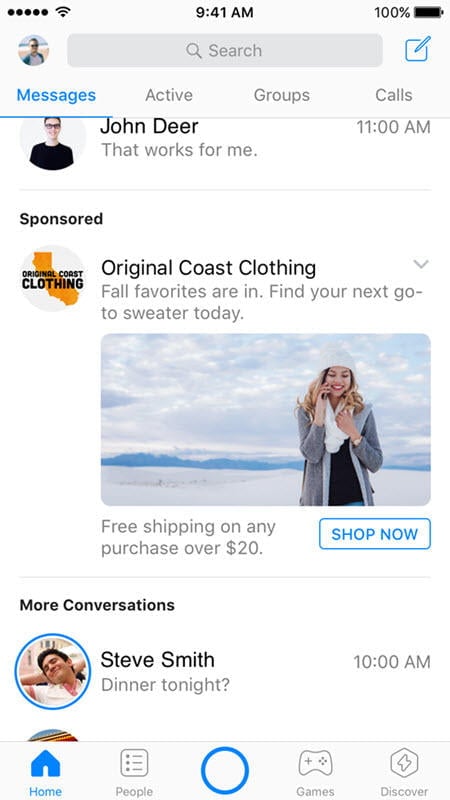 facebook messenger ad types