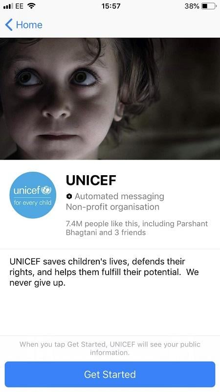 Facebook messenger bots UNICEF mission