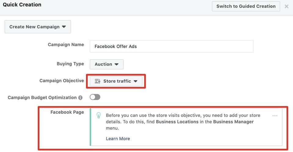 Quick Creation for Facebook Offer Ads
