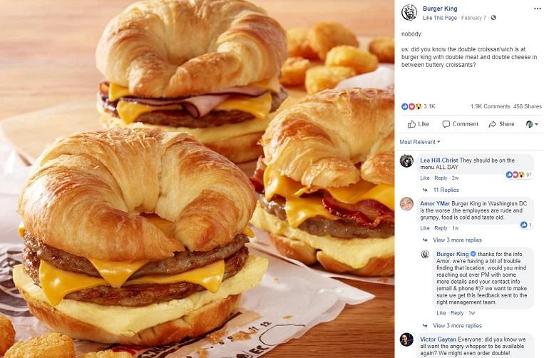 Burger King Facebook post